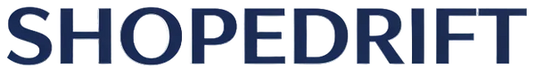 A centered logo on a plain white background featuring a gold shopping cart with an arrow and the word 'SHOPEDRIFT' in dark blue text.
